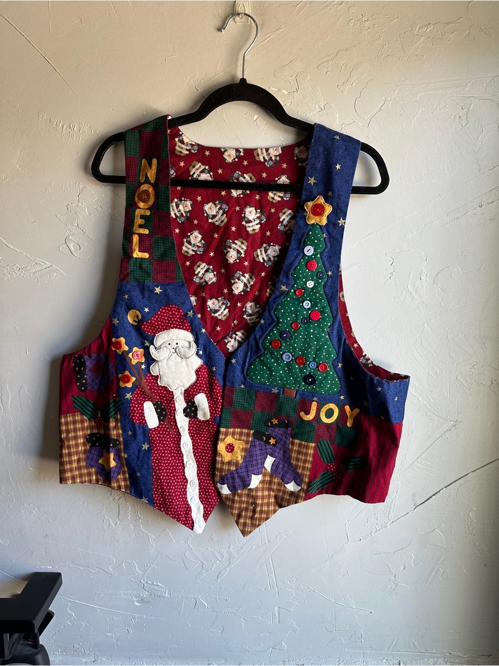 Handmade Christmas Storybook Vest Folk Art Santa Applique Holiday Sz XL‎